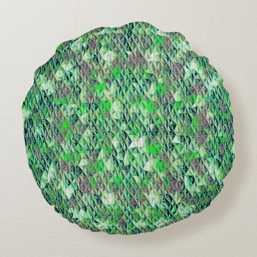 グラデーショントーンtを持つ緑がかった三角形のモザイク ラウンドクッション (裏面)