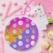 グラデーションネオン水色フロストドーナツ ペーパープレート (パーティー)