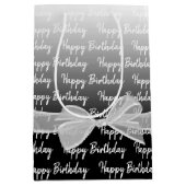 グラデーションハッピーバースデー（白い弓） ミディアムペーパーバッグ (正面)