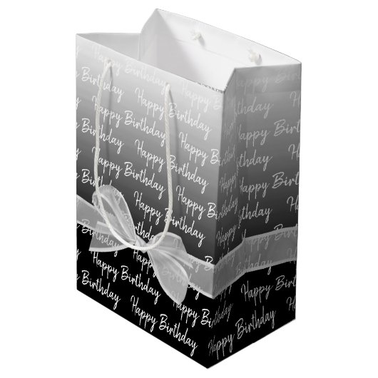 グラデーションハッピーバースデー（白い弓） ミディアムペーパーバッグ (裏面アングル)