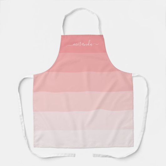 グラデーションパステルピンクストライプ名前をカスタムする付き エプロン (正面)