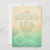 グラデーションビーチ結婚式招待状-赤面ティール(緑がかった色)の色 招待状 (正面)