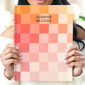 グラデーションピンク チェック柄 オーダーネーム プランナー手帳