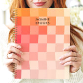 グラデーションピンク チェック柄 オーダーネーム プランナー手帳