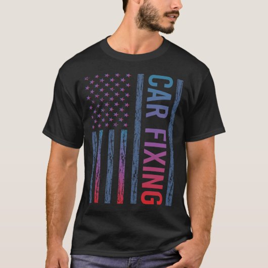 グラデーションフラッグ カー修理 Tシャツ (正面)