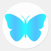 グラデーションブルーの蝶のステッカー ラウンドシール (正面)