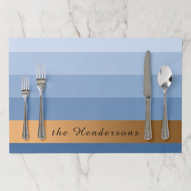 グラデーションブルーストライプ文字カスタムゴールデンバナー ペーパーランチョンマット (インサイチュ)