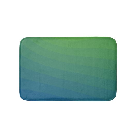 グラデーションブルー緑ティール（緑がかった色） ストライプの バスマット (正面)