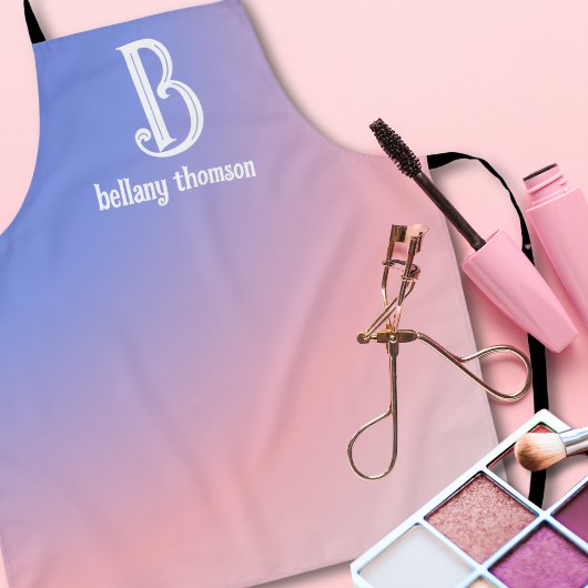 グラデーションモダンブルーピンクモノグラムメイクアップアーティスト エプロン