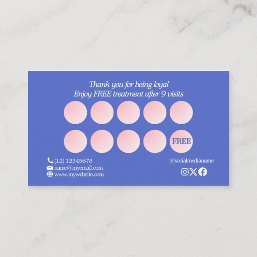 グラデーションモダンブルーピンクモノグラムメイクアップアーティスト ロイヤリティカード (裏面)
