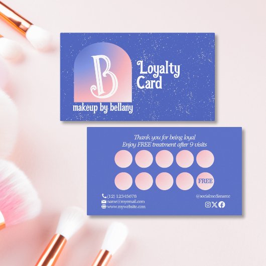 グラデーションモダンブルーピンクモノグラムメイクアップアーティスト ロイヤリティカード