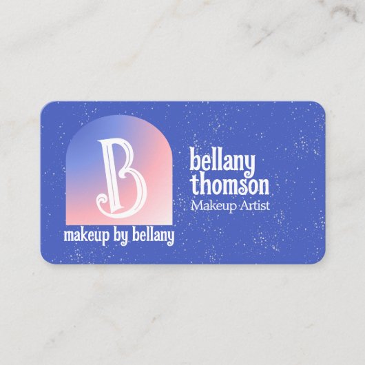 グラデーションモダンブルーピンクモノグラムメイクアップアーティスト 名刺 (正面)