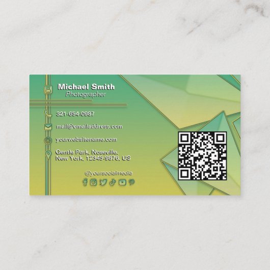 グラデーションモダン3D幾何学的抽象芸術QRコードシック 名刺 (裏面)