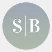 グラデーションモノグラムのダスティブルー&グリーン結婚ズ ラウンドシール (正面)