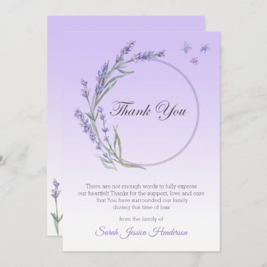 グラデーションラベンダー悔やみや弔慰メモリサンキューカード 招待状 (正面/裏面)
