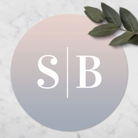 グラデーションラモノグラムのイトピンク&ダスティブルー結婚ズ ラウンドシール