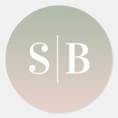 グラデーションリーフモノグラムのグリーンとライトピンク結婚ズ ラウンドシール (正面)