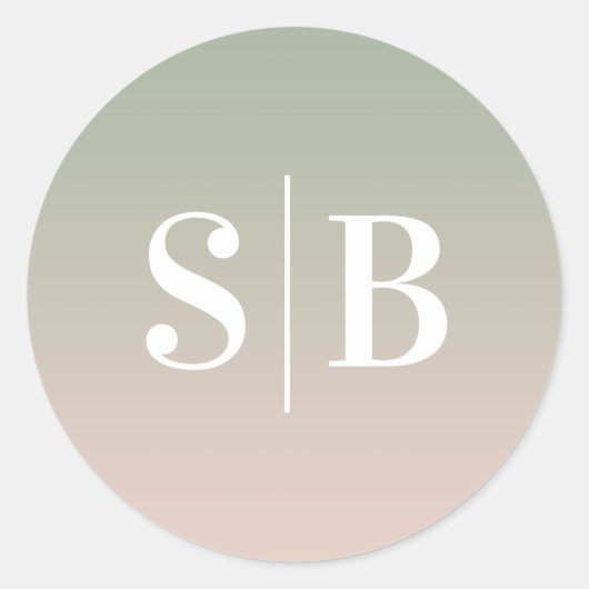 グラデーションリーフモノグラムのグリーンとライトピンク結婚ズ ラウンドシール (正面)