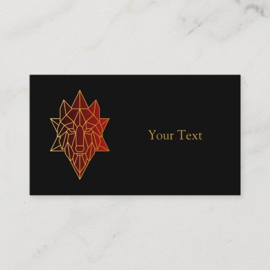 グラデーションレッドのジオメトリックウルフ金ゴールドライン 名刺 (正面)