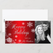 グラデーションレッドスノーフレーク休日ウィンターフォトカード シーズンカード (正面/裏面)