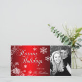 グラデーションレッドスノーフレーク休日ウィンターフォトカード シーズンカード (スタンド正面)