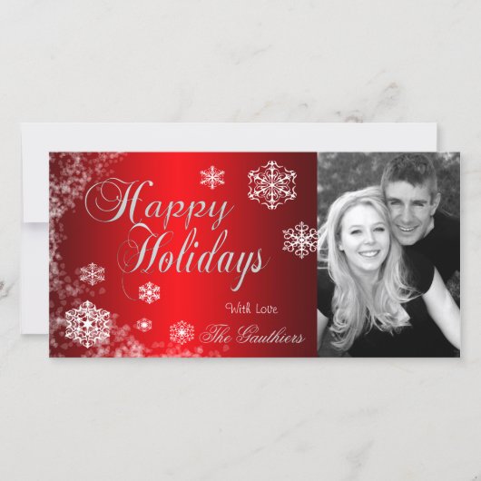 グラデーションレッドスノーフレーク休日ウィンターフォトカード シーズンカード (正面)