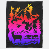 グラデーション付き野生生物のシルエ鮮やかット フリースブランケット (正面)