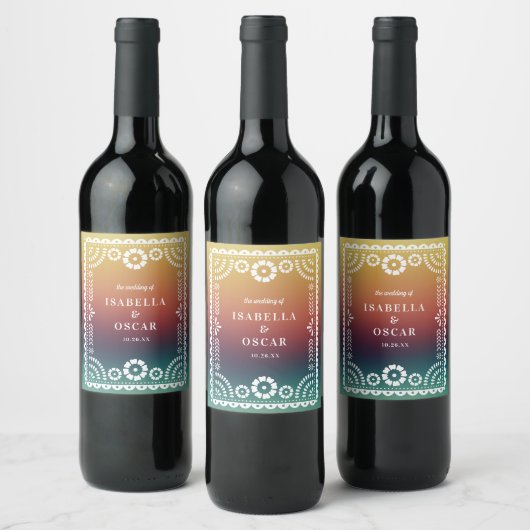 グラデーション夕日パペルインスパイアピカド結婚ズ ワインラベル (ボトル)