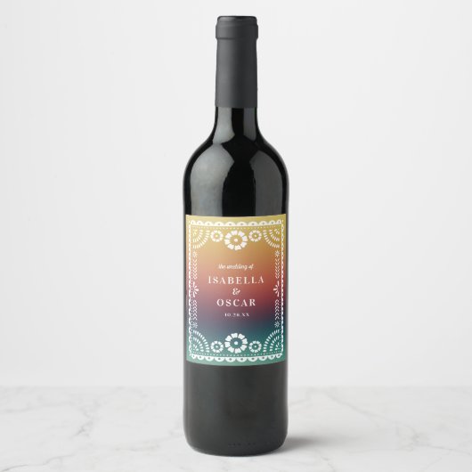 グラデーション夕日パペルインスパイアピカド結婚ズ ワインラベル (正面)