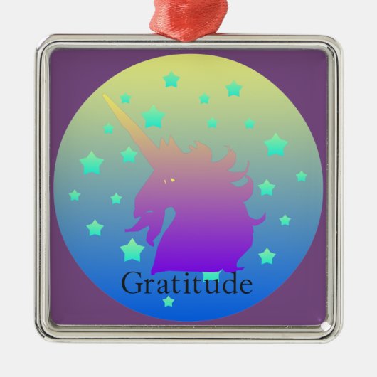 「グラデーション感謝の言葉でユニコーン」オーナメント メタルオーナメント (正面)