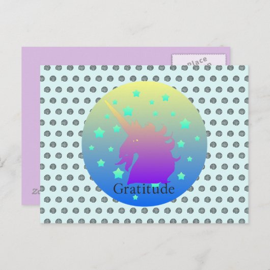 「グラデーション感謝の言葉とユニコーン」はがき。 ポストカード (正面/裏面)