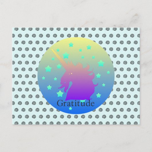 「グラデーション感謝の言葉とユニコーン」はがき。 ポストカード (正面)