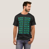 グラデーション文字北欧スケートで滑るスケートスケーター Tシャツ (正面フル)