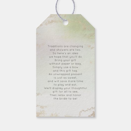 グラデーション春緑金箔ブライダル表示シャワー ギフトタグ (裏面)