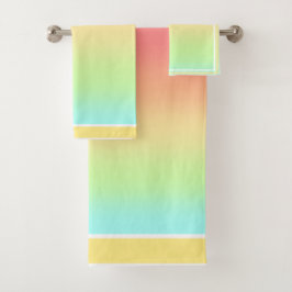 グラデーション桃、ティール（緑がかった色）、グリーンイエロータオルをブレンド バスタオルセット