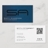 グラデーション海軍ブルー白と黒モノグラム 名刺 (正面/裏面)