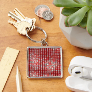 グラデーション灰色と赤のブロックパターン キーホルダー