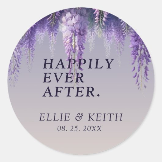 グラデーション紫のフローラの後に幸せ結婚に ラウンドシール (正面)