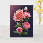 グラデーション紫色の背景バレンタインにピンクのバラ カード (黄色い花)