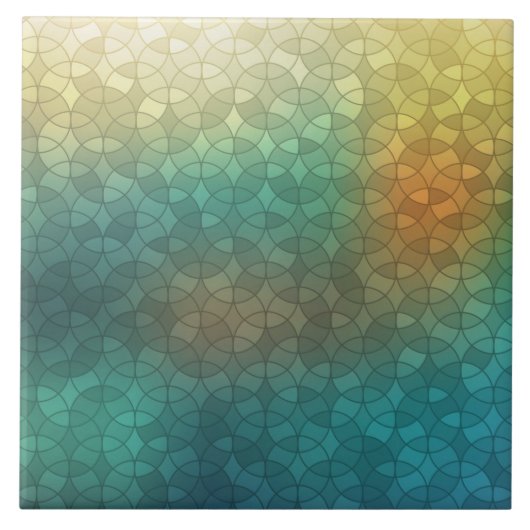 グラデーション緑の黄色い円の幾何学的パターン タイル (正面)