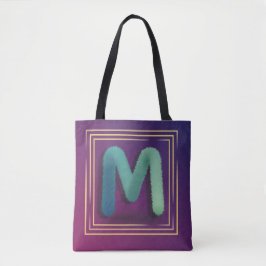 グラデーション背景のファーイニシャル「M」 トートバッグ