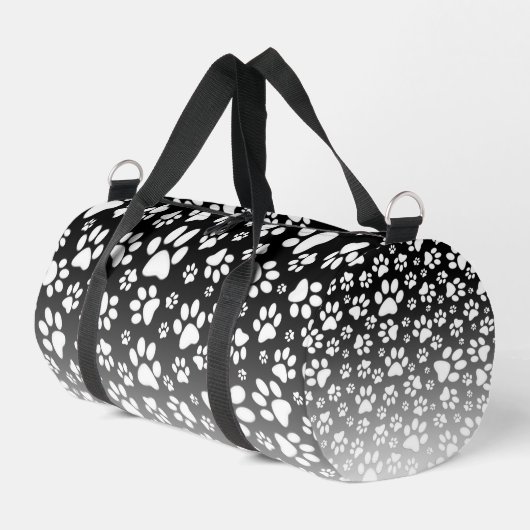 グラデーション背景の白いパターンの手 ダッフルバッグ (左コーナー)