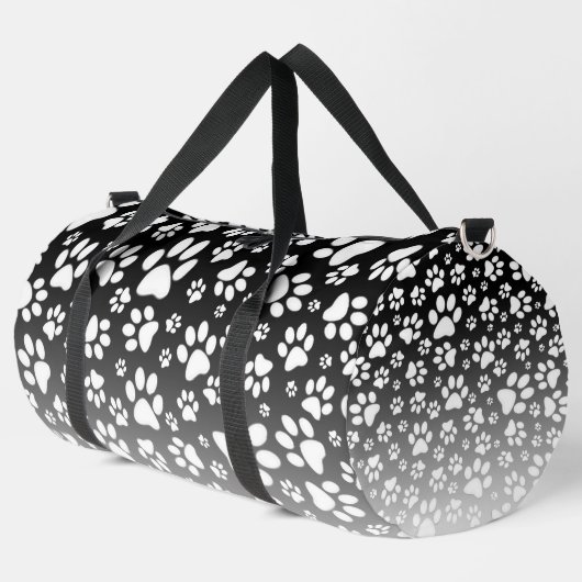 グラデーション背景の白いパターンの手 ダッフルバッグ (左コーナー)