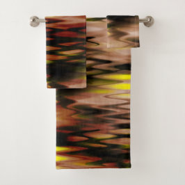 グラデーション茶色から黄色の形成抽象芸術ジグザグ バスタオルセット