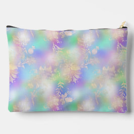グラデーション虹のパターンと金ゴールドの花色 アクセサリーポーチ