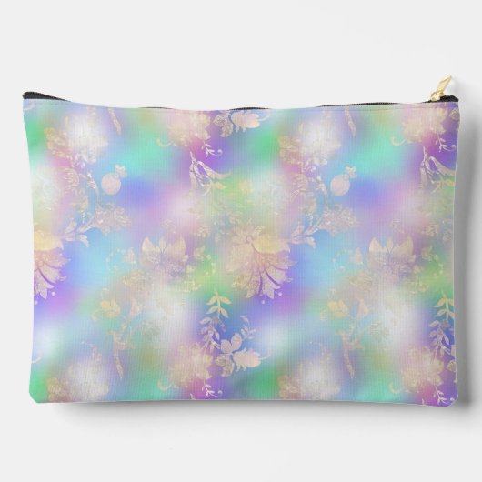 グラデーション虹のパターンと金ゴールドの花色 アクセサリーポーチ (裏面)