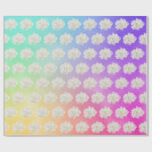 グラデーション虹色の背景に白いあじさい ラッピングペーパー (フラット)