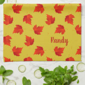 グラデーション赤のドライ葉名前をカスタムする黄色 キッチンタオル (折り畳み)