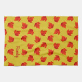 グラデーション赤のドライ葉名前をカスタムする黄色 キッチンタオル (横)