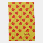 グラデーション赤のドライ葉名前をカスタムする黄色 キッチンタオル (縦)